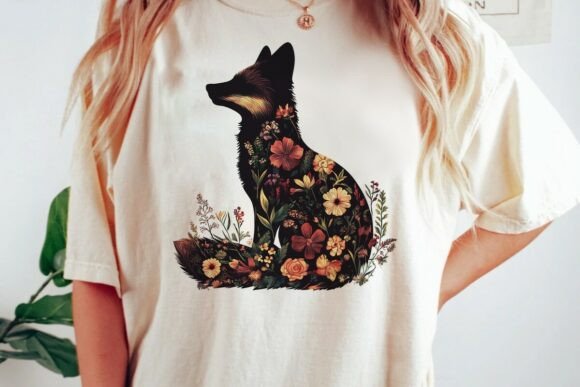 Download Floral Fox Silhouette Dark Boho Art Png - Floral Collection