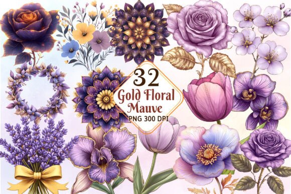 Download Mauve and Gold Floral Clipart - Floral Collection