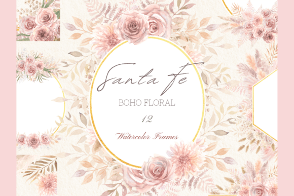 Download Watercolor Boho Pink Floral Frames Set - Floral Collection