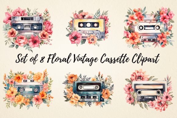 Download Floral Vintage Cassette Clipart Bundle - Floral Collection