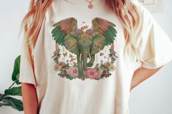 Download Winged Elephant Floral Boho Art Png - Floral Collection