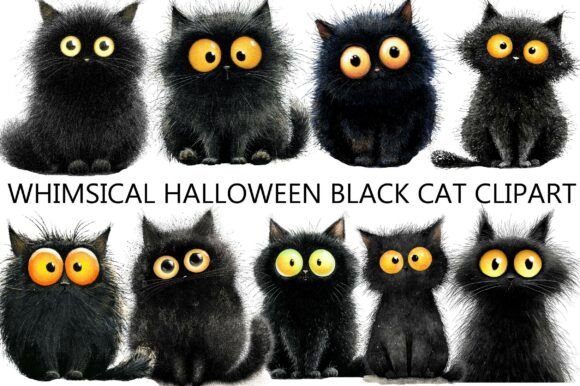 Download Whimsical Halloween Black Cat Clipart - Black cat Collection