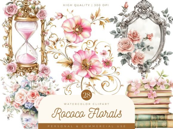 Download Watercolor Rococo Florals Clipart - Floral Collection